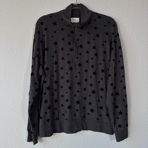 Lou & Grey size L 1/4 zip sweater signature soft gray velvet star print